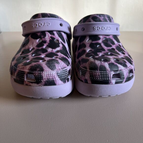 Kids Crocs Classic Animal Cutie Girls Purple Leopard Platform Clog Size J5 - Picture 3 of 16